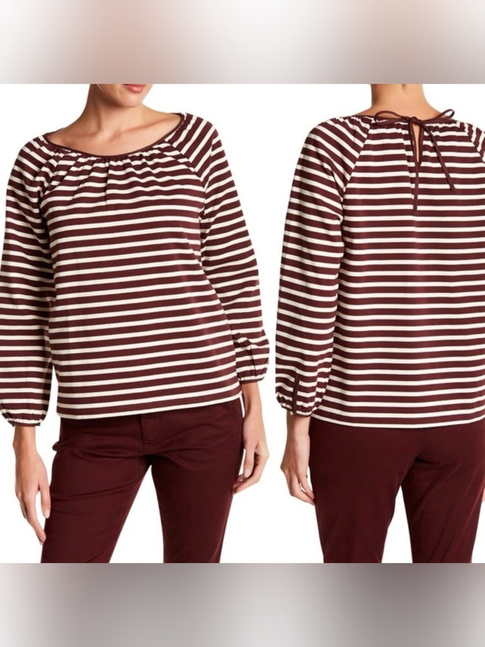 J CREW Top Blouse Structured Stripe Keyhole XXS